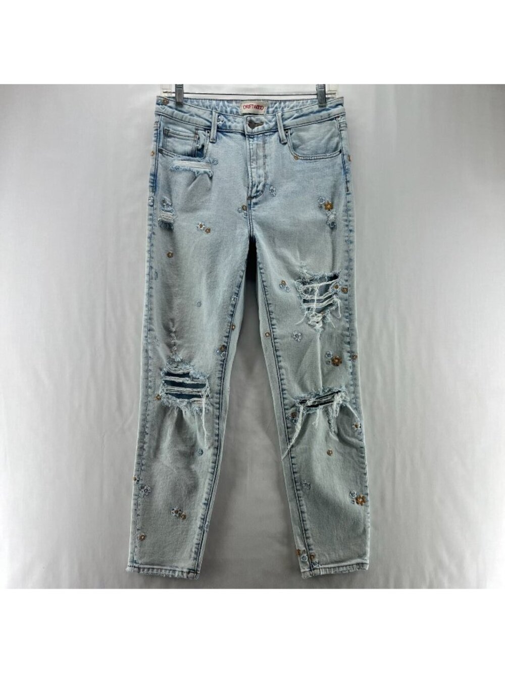 Driftwood Jeans 27x27 Gizelle Floral Embroidered Distressed Skinny Denim Blue